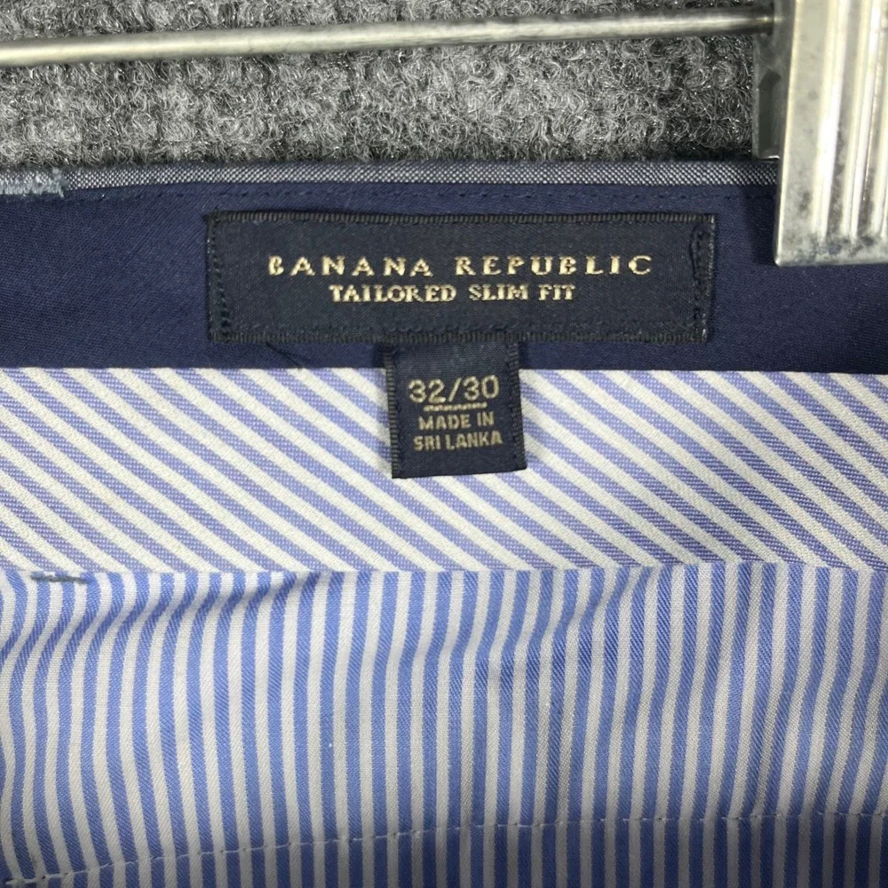 Banana Republic Dress Pants Mens 32 Blue Grey Linen Cotton Tailored Slim Fit